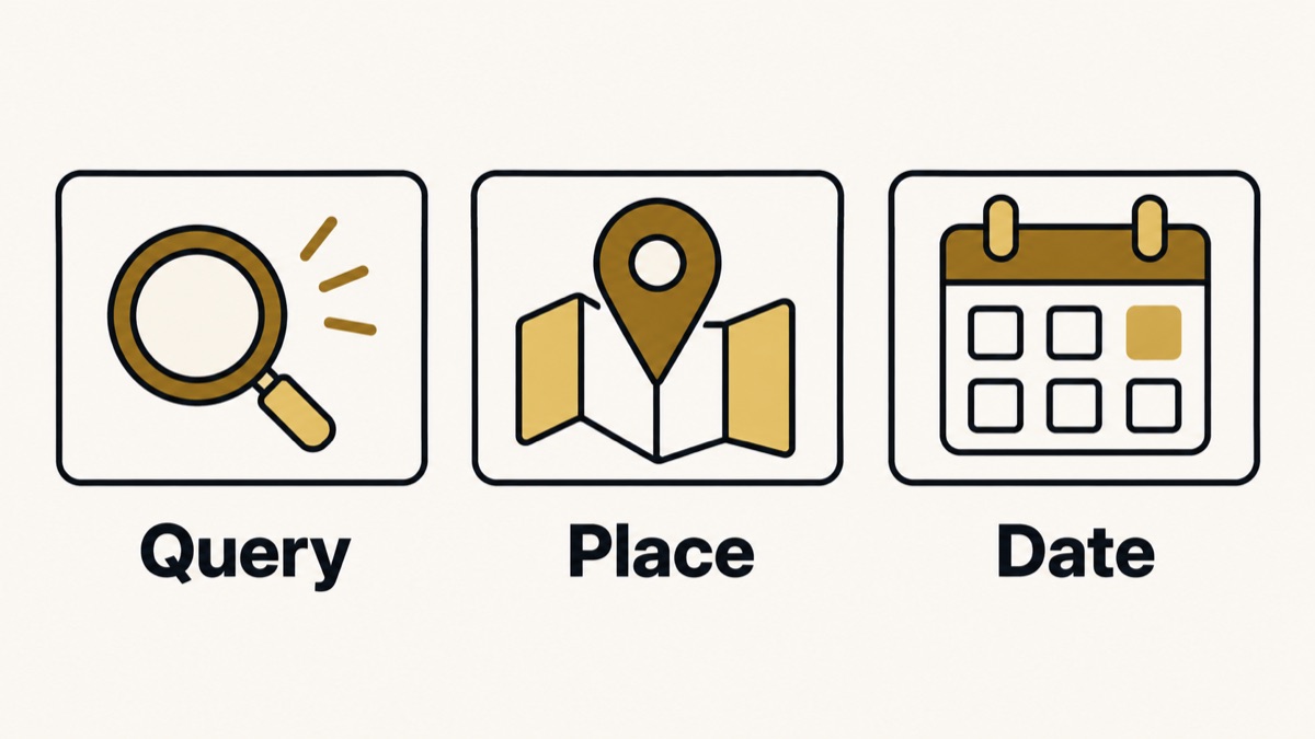 A search observation records the query, location and date.