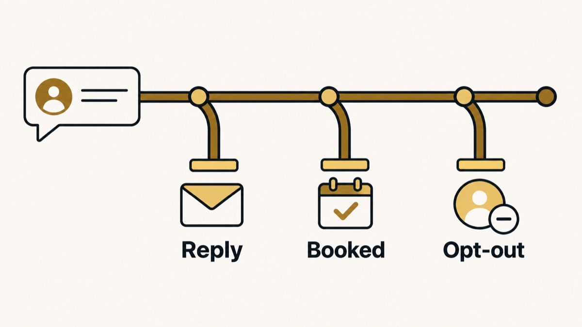 A reply, booking or opt-out changes or stops the follow-up sequence.