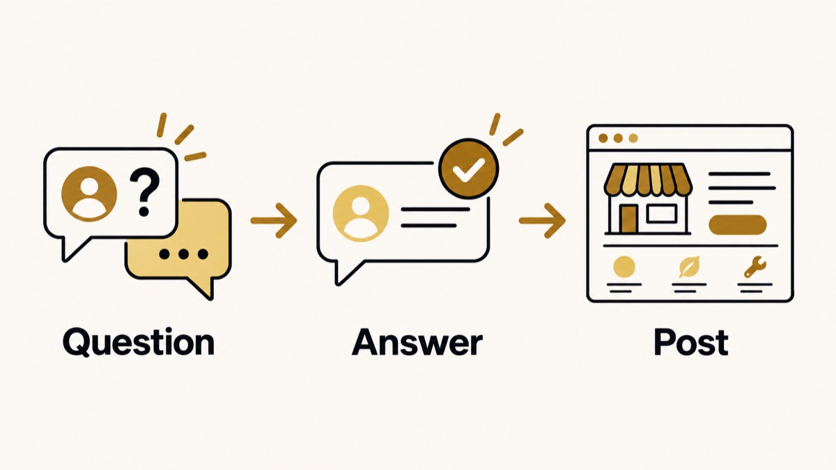 A real buyer question becomes an answer and then a useful post.