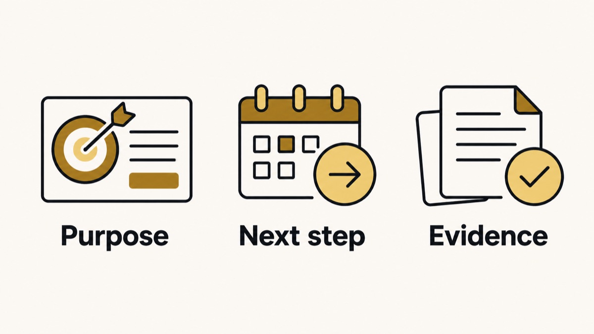 A post brief identifies its purpose, the reader’s next step and the evidence supporting it.