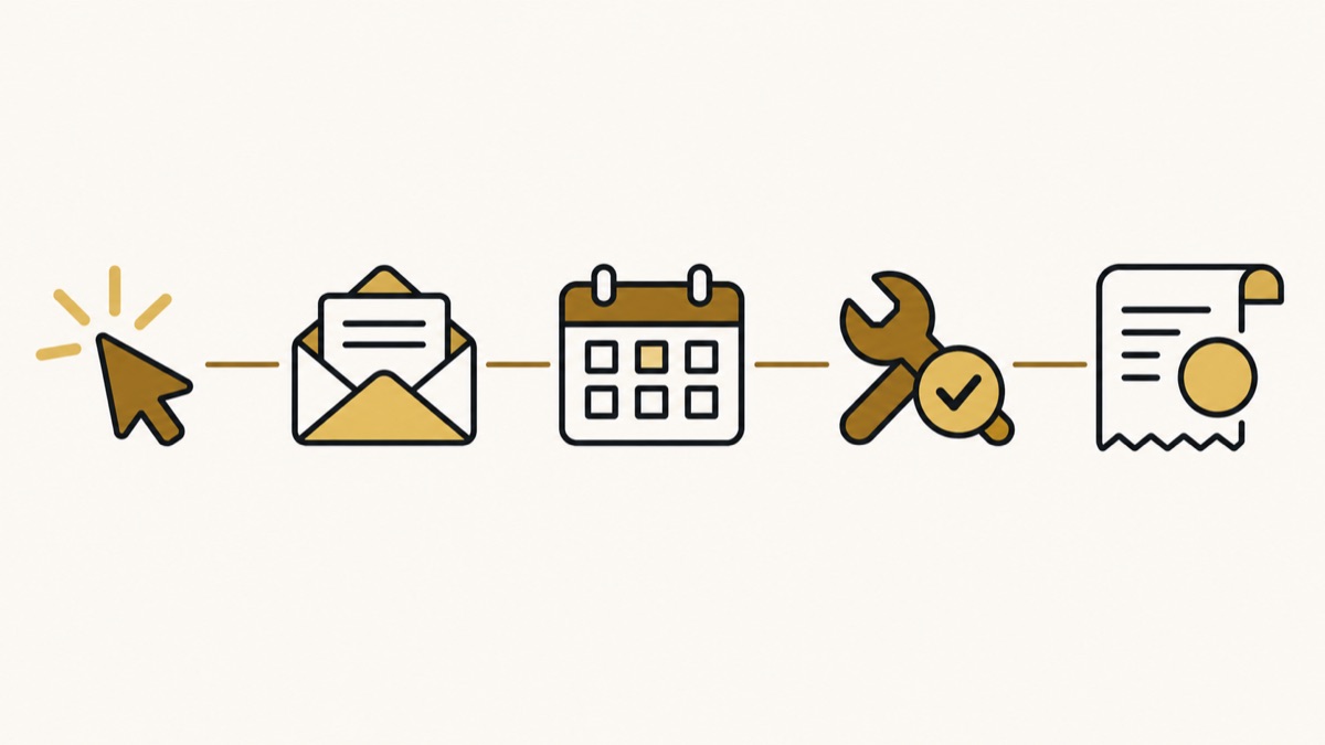 A click, inquiry, booking, completed job and payment are separate stages, shown without invented conversion rates.